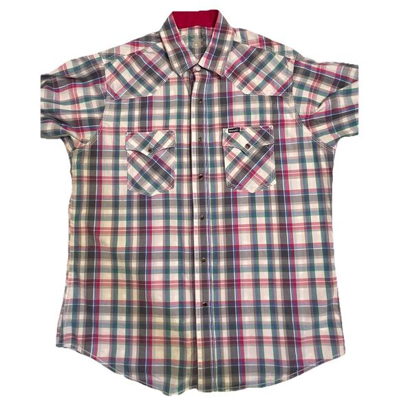 Wrangler Twenty X Shirt Pearl Snaps Mens Size Lg Multicolor Pink Yellowstone - Picture 5 of 13